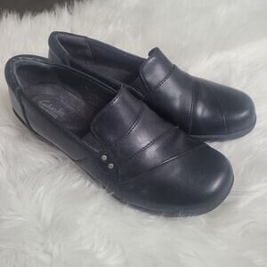 Clarks Women's Black Leather Slip On Clogs Size 7 Comfort Mules Casual